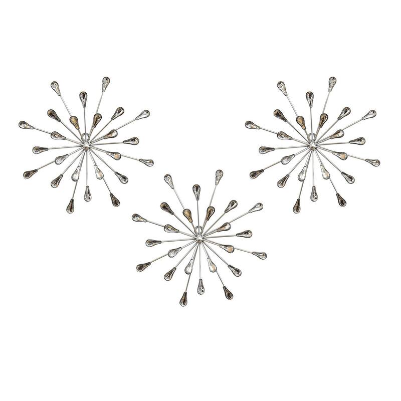 Acrylic Burst Silver Metal Wall Decor - 10" W x 2" D x 10" H