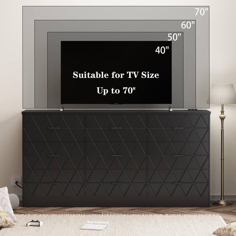Modern 9-Drawer Dresser with Built-In Power Outlet, Large Storage Chest for Bedroom, Closet
