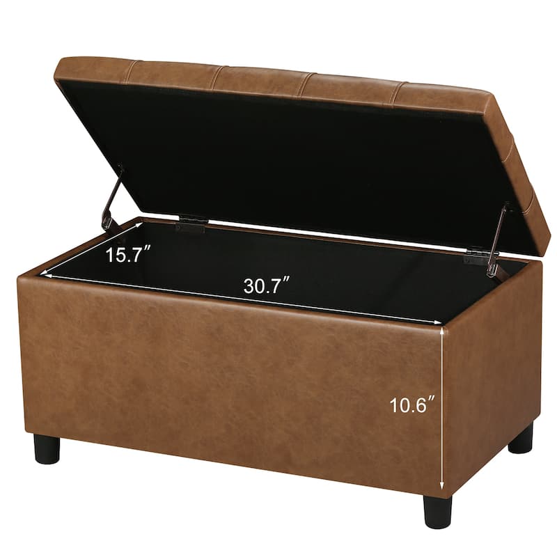 Adeco Rectangular Storage Ottoman Faux Leather Bench Lift-top Footrest