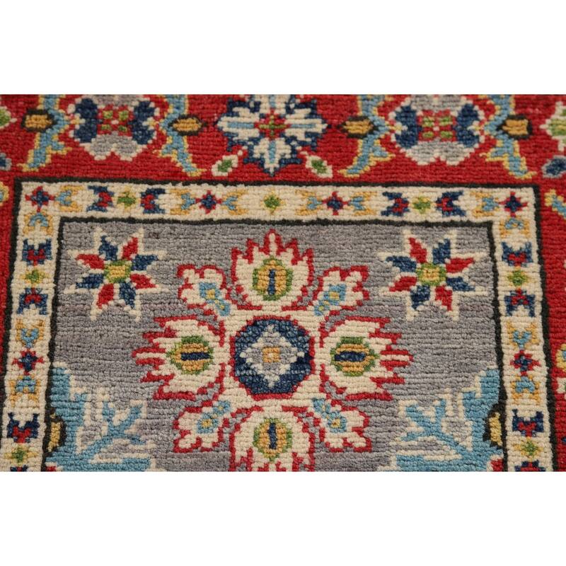 Hand Knotted Oriental 100% Wool Carpet Traditional Geometric Greys & Charcoal Kazak Area Rug - 2' 9'' X 2' 1''