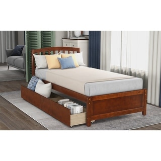Twin Platform Storage Bed Wood Bed Frame with Two Drawers and Headboard ...