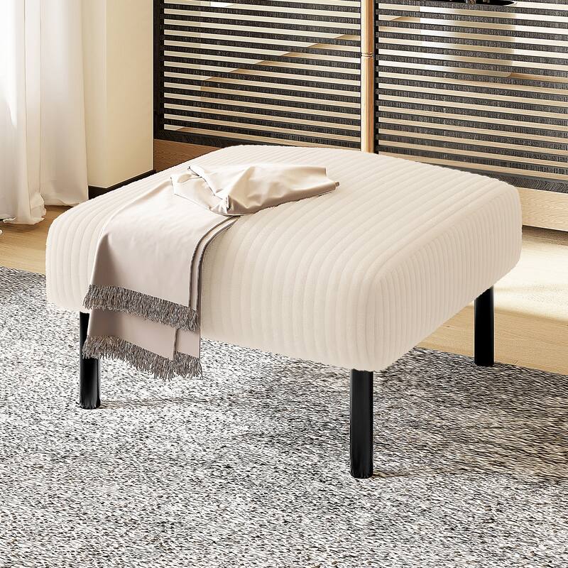 Small Ottoman Footstool with Legs, Corduroy Fabric Ottoman Foot Stool with Soft Padded seat