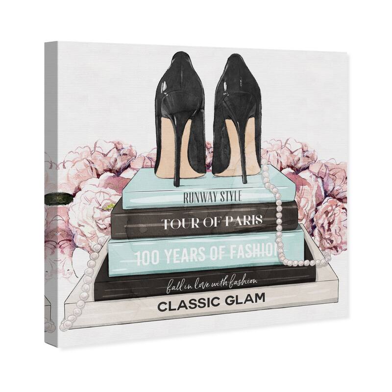 Wynwood Studio Fashion and Glam Of Pearls and Flowers Black and Modern & Contemporary Wall Art Canvas Print