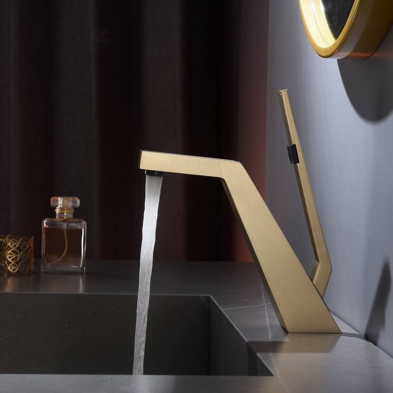 Solid Brass Single-handle Bathroom Vanity Sink Faucet - 7.54''W x 10''H - Brushed nickel gold