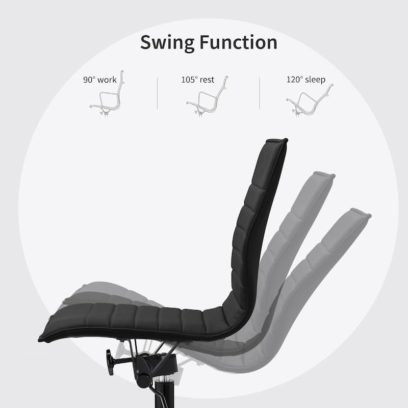 Set of 2 Modern Office Chairs, Upholstered PU Leather Ribbed Armless Mid Back with Metal Frame, Adjustable Height, Tilt