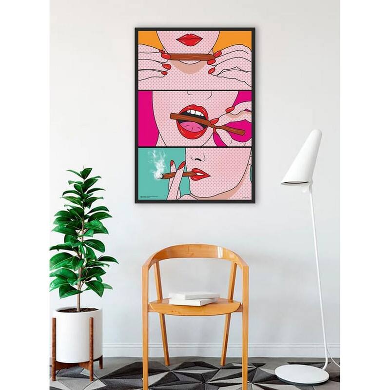 Week Comic - Three Comic Strips Woman Rolling and Smoking Blunt Framed Poster - 24 x 36 Inch