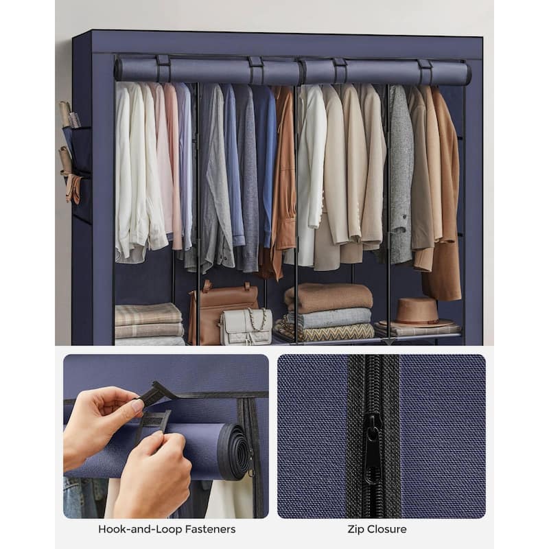 Multi-Section Fabric Closet Organizer with Sturdy Steel Tubes and 4 Convenient Storage Pockets
