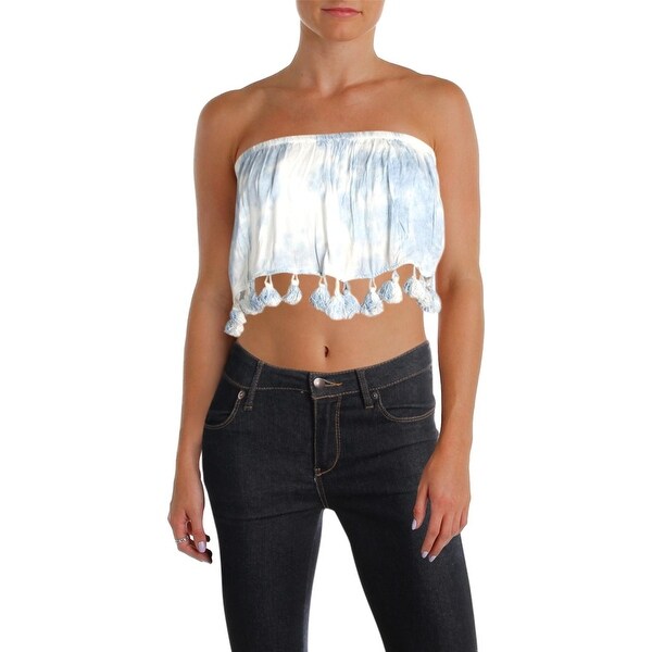 Aqua Womens Crop Top Tie Dye Tassle