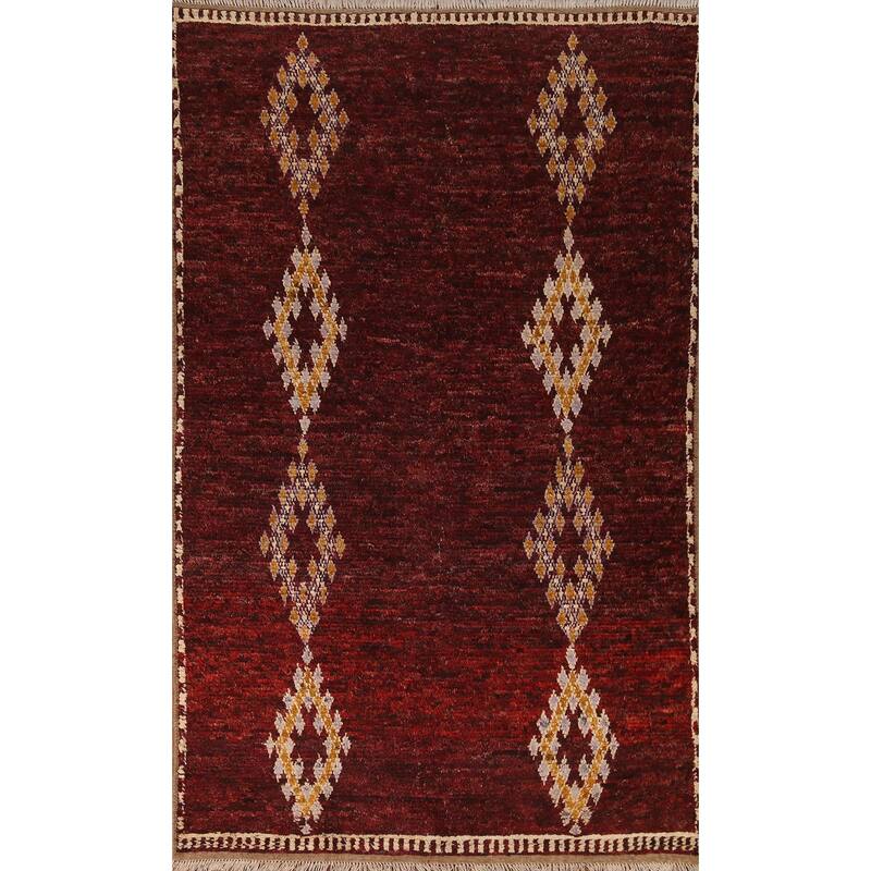 Hand Knotted Oriental 100% Wool Carpet Modern Tribal Red Moroccan Area Rug - 8' 3'' X 5' 3''