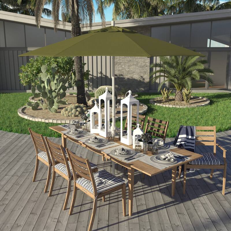 California Umbrella 9' Rd Golden State Series Patio Umbrella White Aluminum Frame Crank Lift Collar Tilt Pacifica Pacific Blue