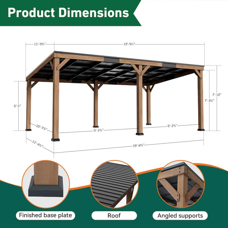 Supreme Cedar Wood Gazebo 12' x 20' with Hardtop Slope Roof, Wooden Grill Gazebo with Durable and Rot-Resistant