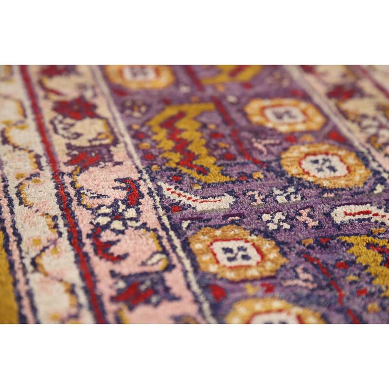 Hand Knotted Oriental Silk Carpet Transitional Medallion Purples Anatolian Area Rug - 5' 2'' X 4' 0''