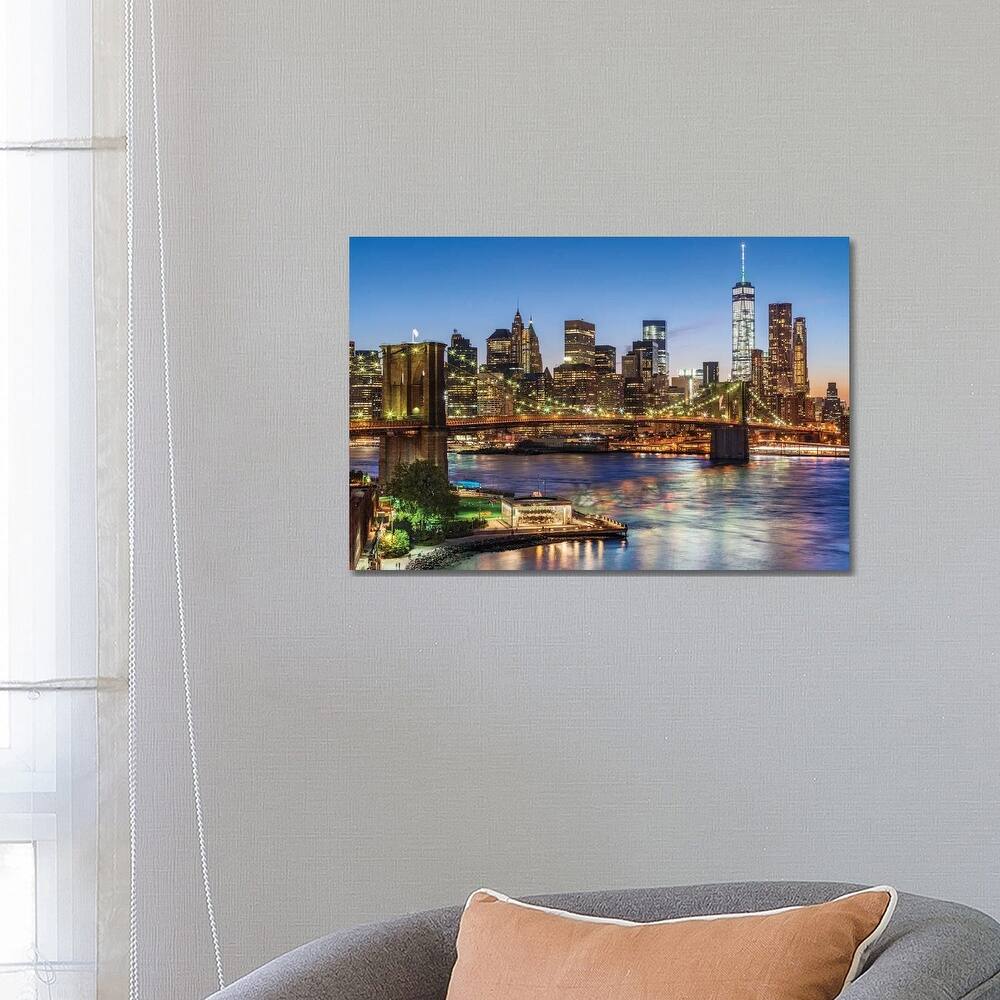 iCanvas "Brooklyn Bridge, New York City Skyline At Night, New York City, USA" by Susanne Kremer Canvas Print