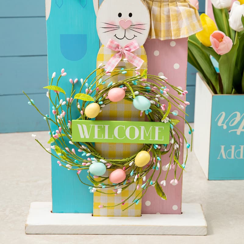 Glitzhome Easter Wooden Bunny Porch Decor Standing Rabbit Sign Decoration
