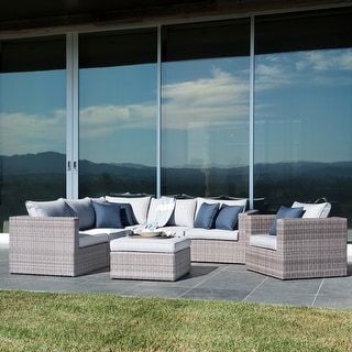 Corvus Sevilla Grey Wicker 7-piece Outdoor Sofa Set