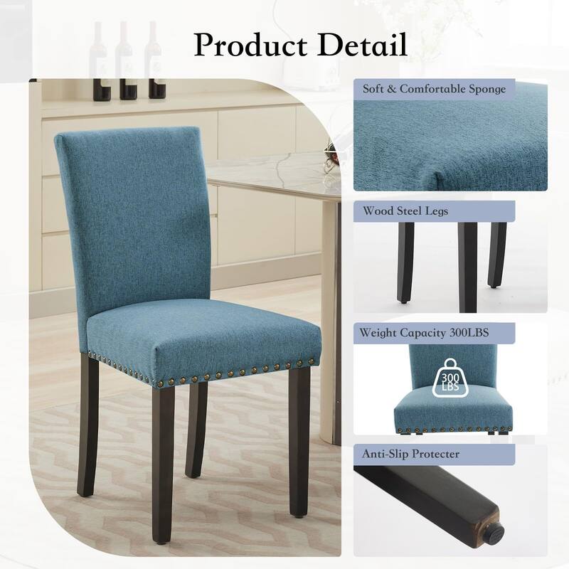 Upholstered Dining Chairs Set of 2, Fabric Parsons Dining Room Chair with Nailhead Trim and Sturdy Wood Legs