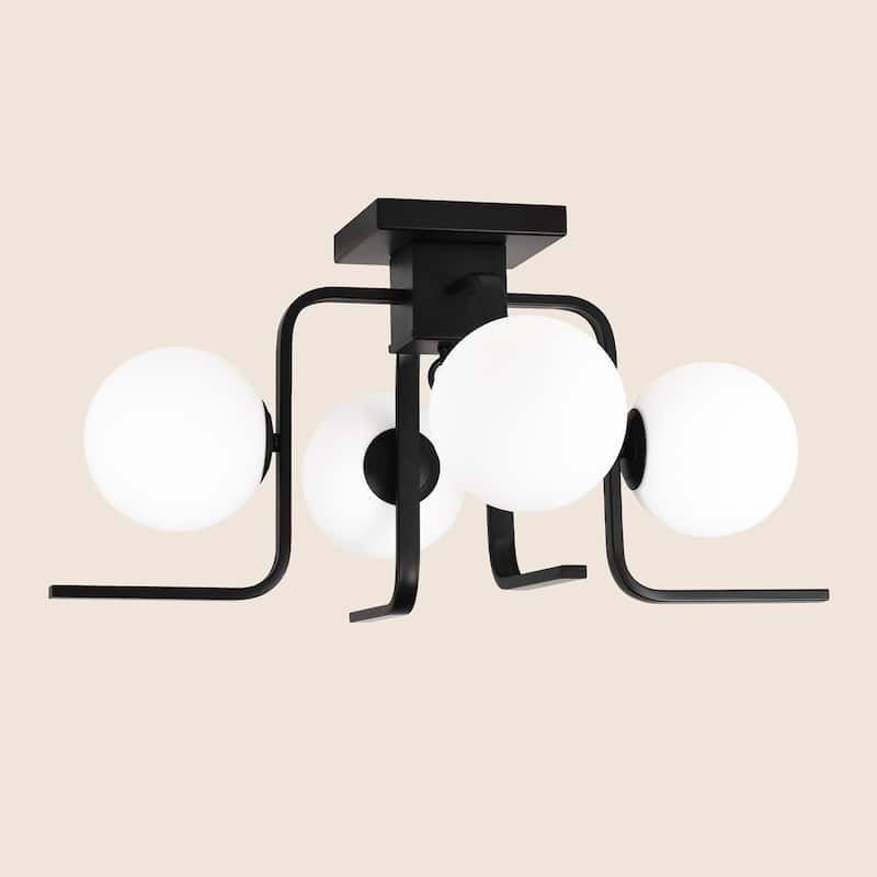4 - Light Globe - shaped Flush Mount Light - Matte Black
