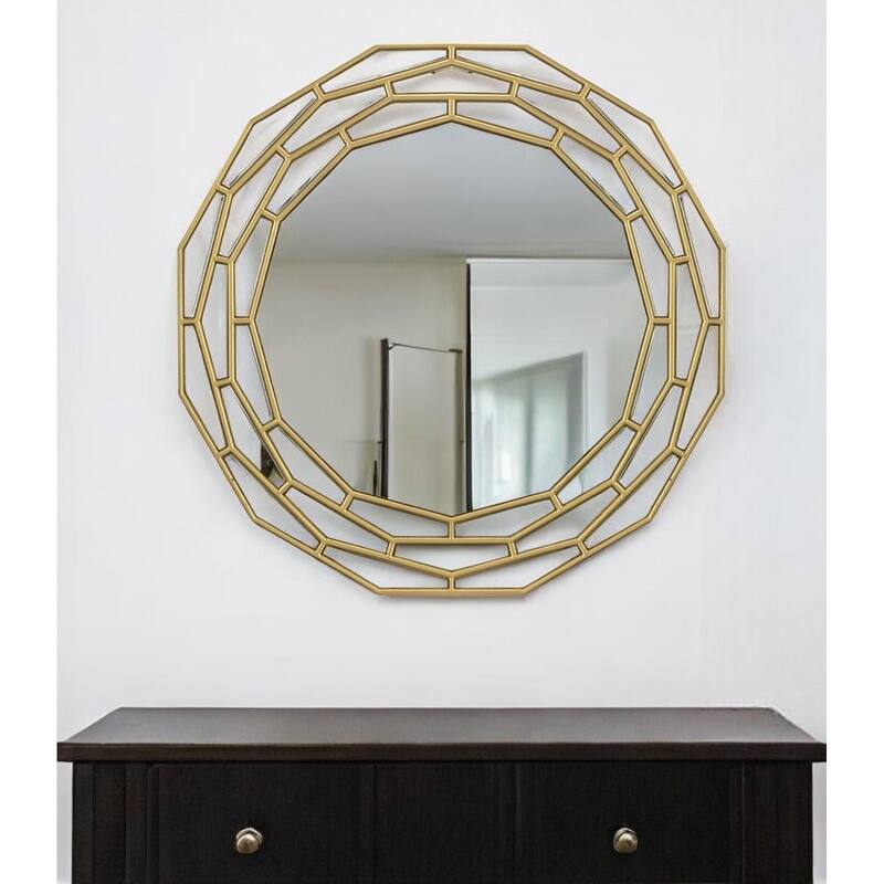 HomeRoots 35" Gold Round Framed Accent Mirror - 35.4' X '35.4' X '0.7 - 35.4' X '35.4' X '0.7
