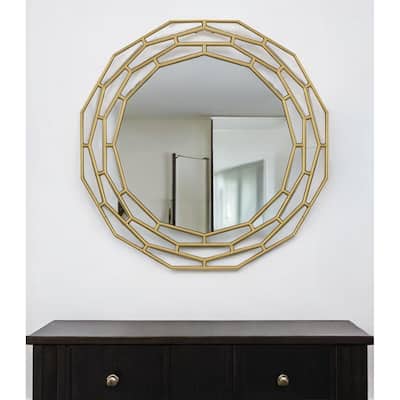 HomeRoots 35" Gold Round Framed Accent Mirror - 35.4' X '35.4' X '0.7