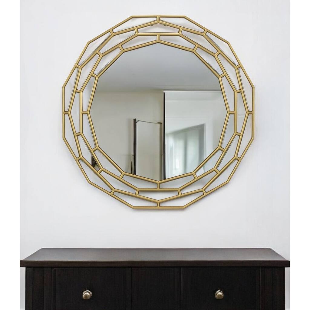HomeRoots 35" Gold Round Framed Accent Mirror - 35.4' X '35.4' X '0.7