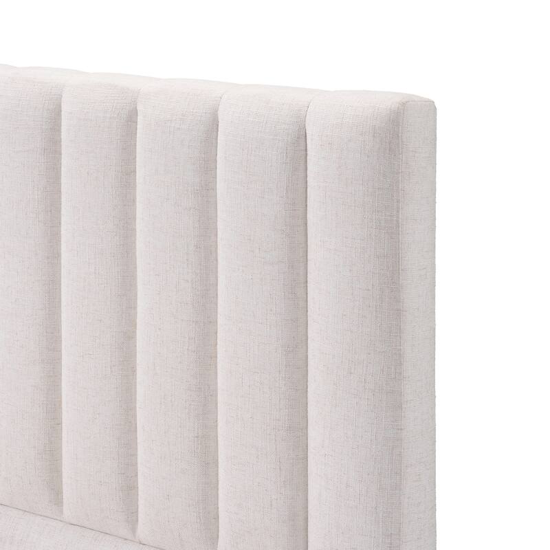 Upholstered Bed Frame Linen Fabric Platform Bed with 46''H Thick Headboard/Solid Wood Base/No Box Spring Needed/Noise Free/Beige