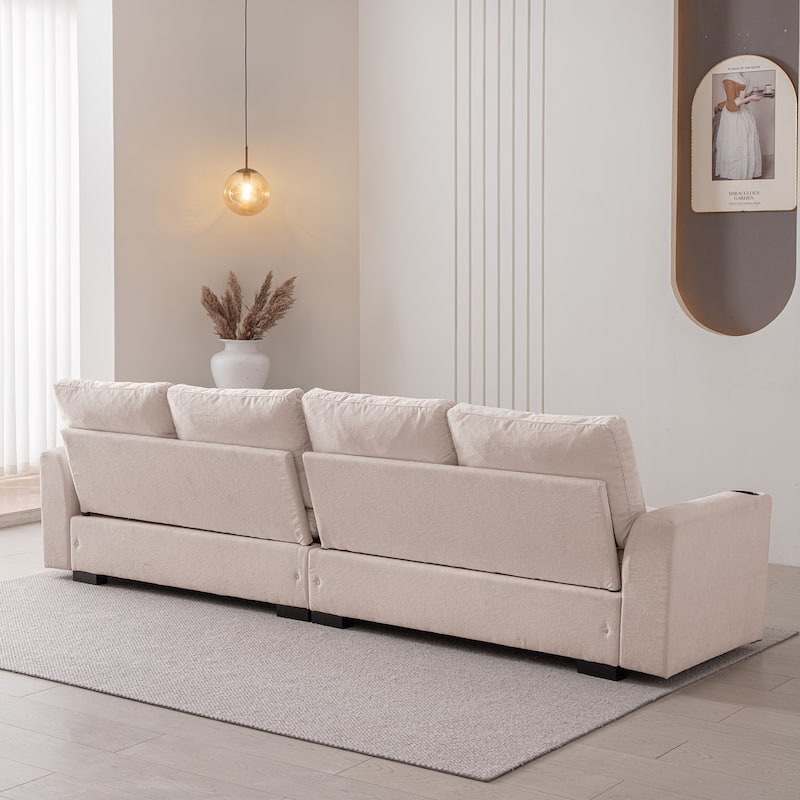 Modern L-Shaped Sofa Couch Reversible Ottoman With Cupholders & USB Port