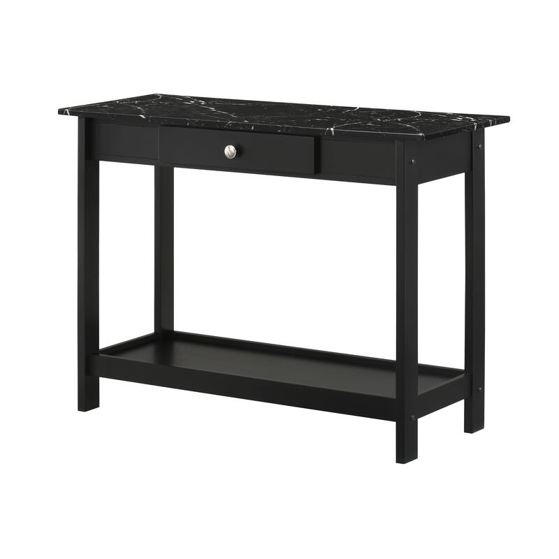 DH BASIC Transitional Faux Marble Top 1-Open Shelf Console Table with Drawer by Denhour - Black