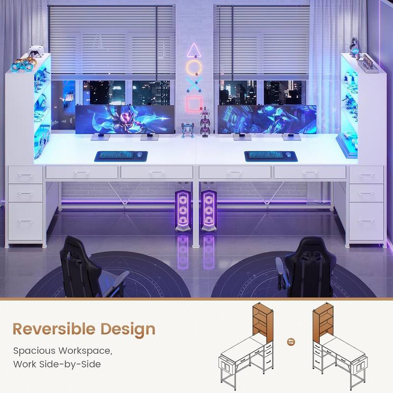 L Shaped Computer Desk 5 fabric Drawers Gaming Desk Storage Shelf