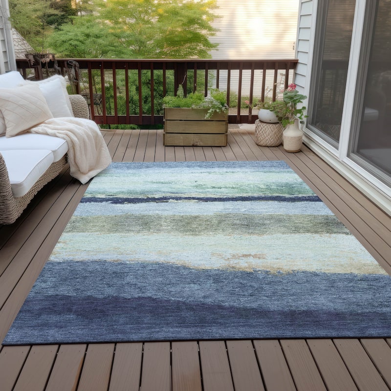Machine Washable Indoor/Outdoor Watercolor Ombre Chantille Rug - Denim - 5' x 7'6"