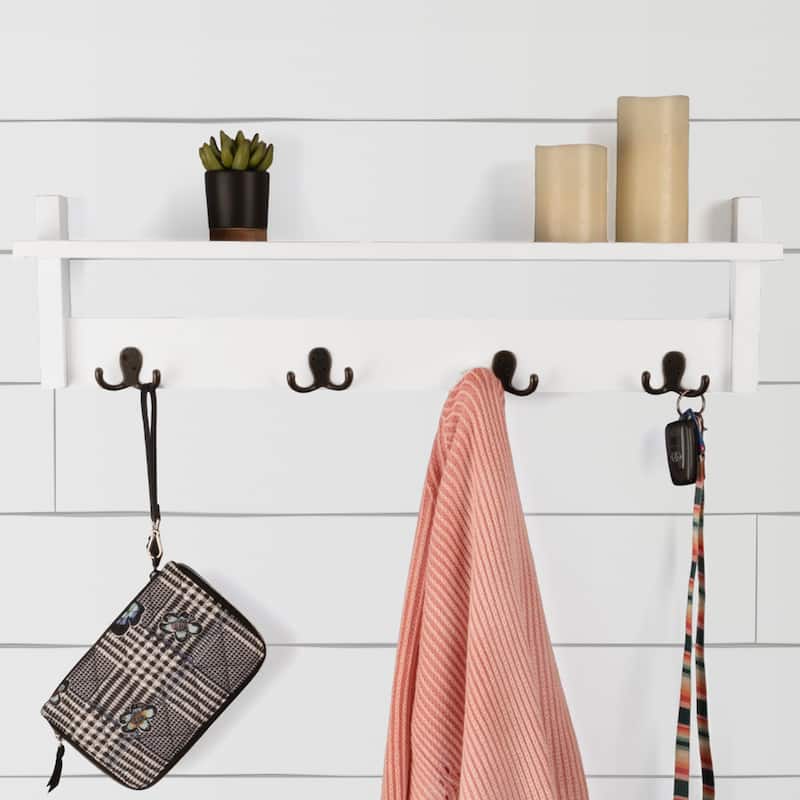 Lavish Home Coat Rack with Shelf - Wall Mount Shelf with 4 Hooks - White