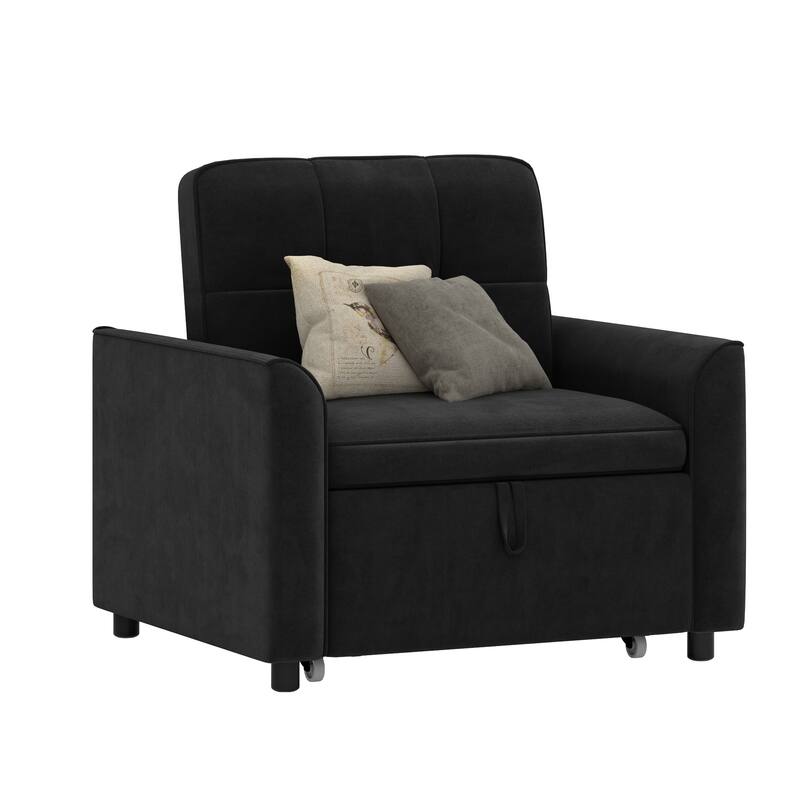 3-in-1 Sleeper Sofa Bed, Pull Out Chair Sofa For Living Room - Black