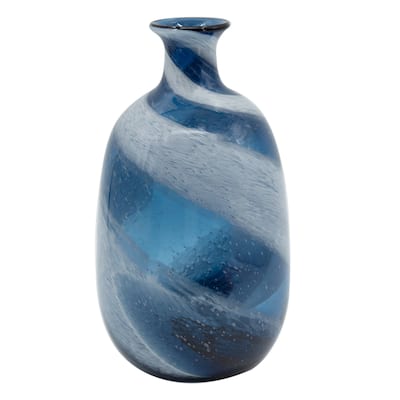 A&B Home - Mayron Glass Vase with Swirl Design - Blue/White