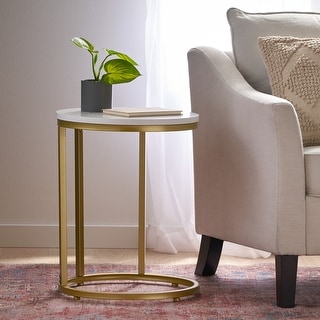 Ingersol Indoor Iron and Faux Wood C Shaped End Table by Christopher Knight Home