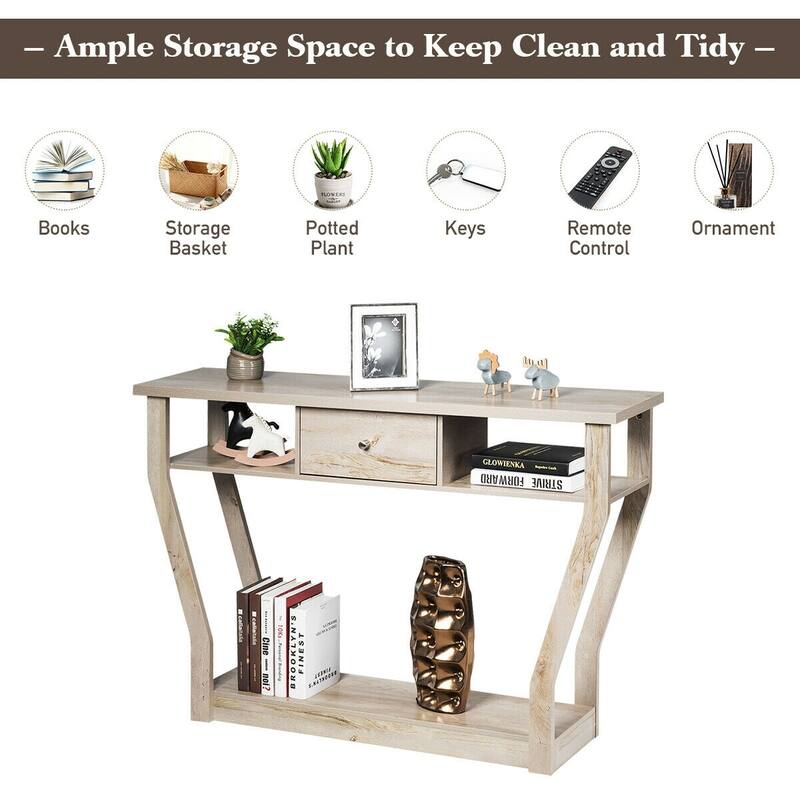 47'' Modern Console Table with Drawer and Curved Leg Design Extra Storage for Entryway or Office