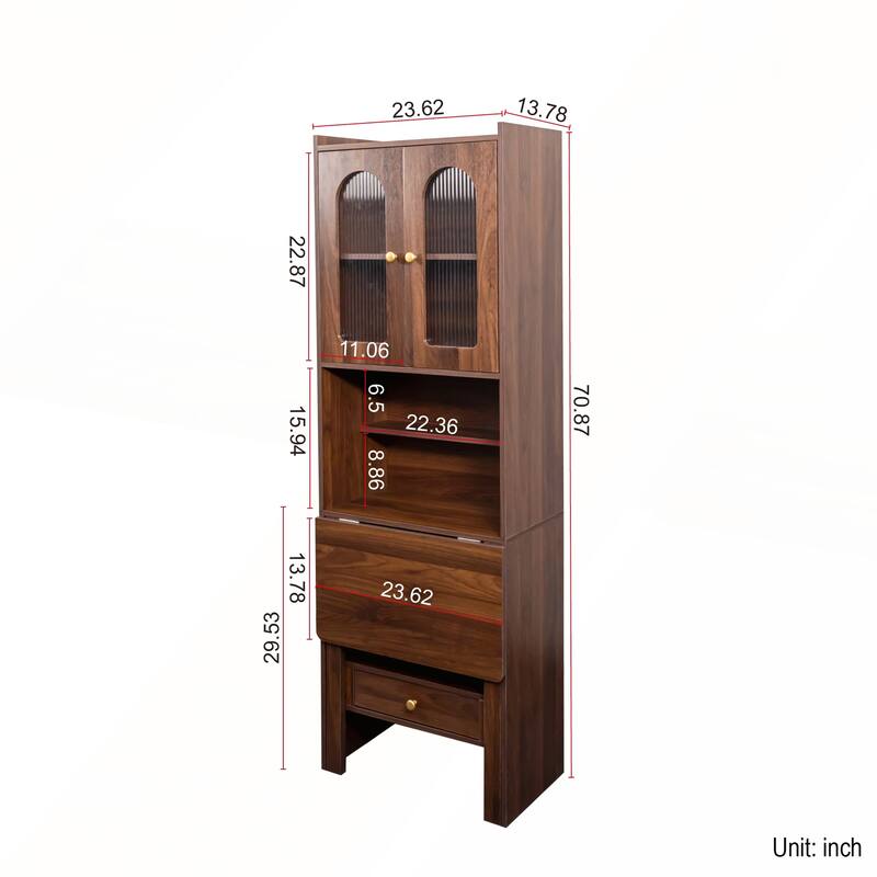 Fold-Out Convertible Desk Cabinet with Shelf and Drawer for Multi-Function Home Office Workstation
