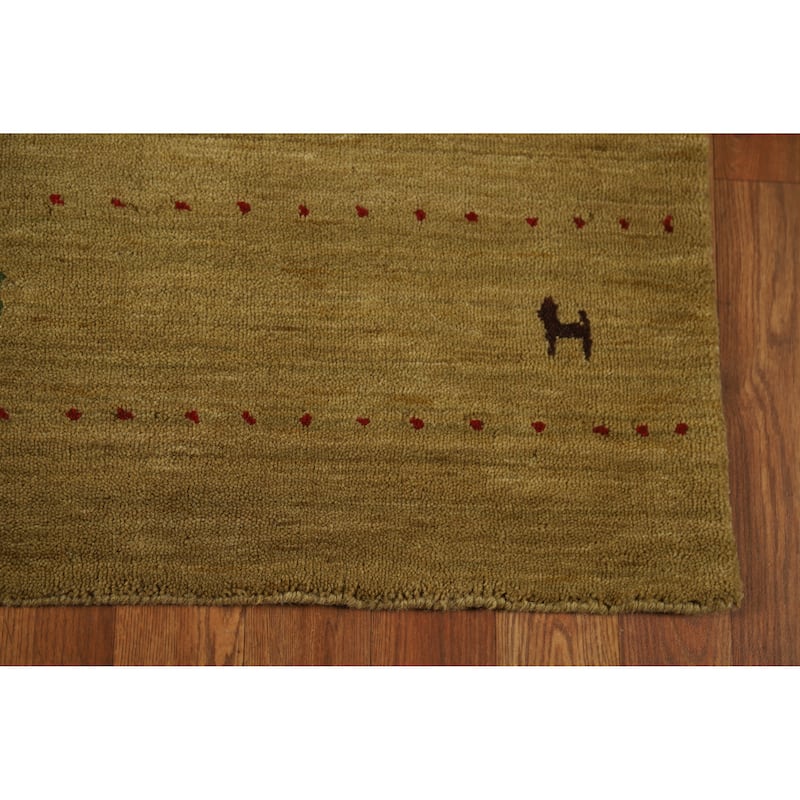 Green Tribal Gabbeh Indian Rug Hand-Knotted Wool Carpet - 3'3" x 5'1"