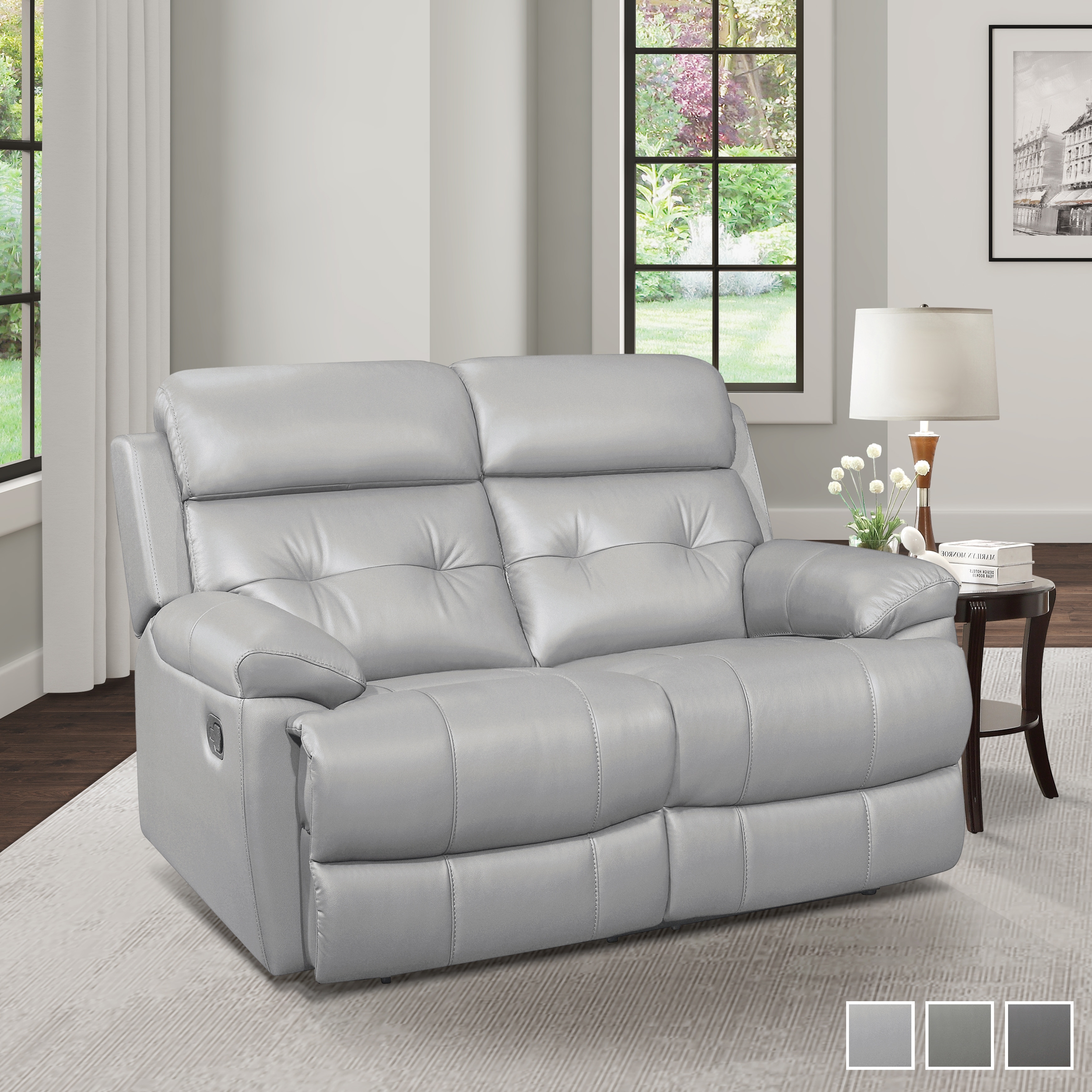 Romilly Leather Match Manual Reclining Loveseat Bed Bath