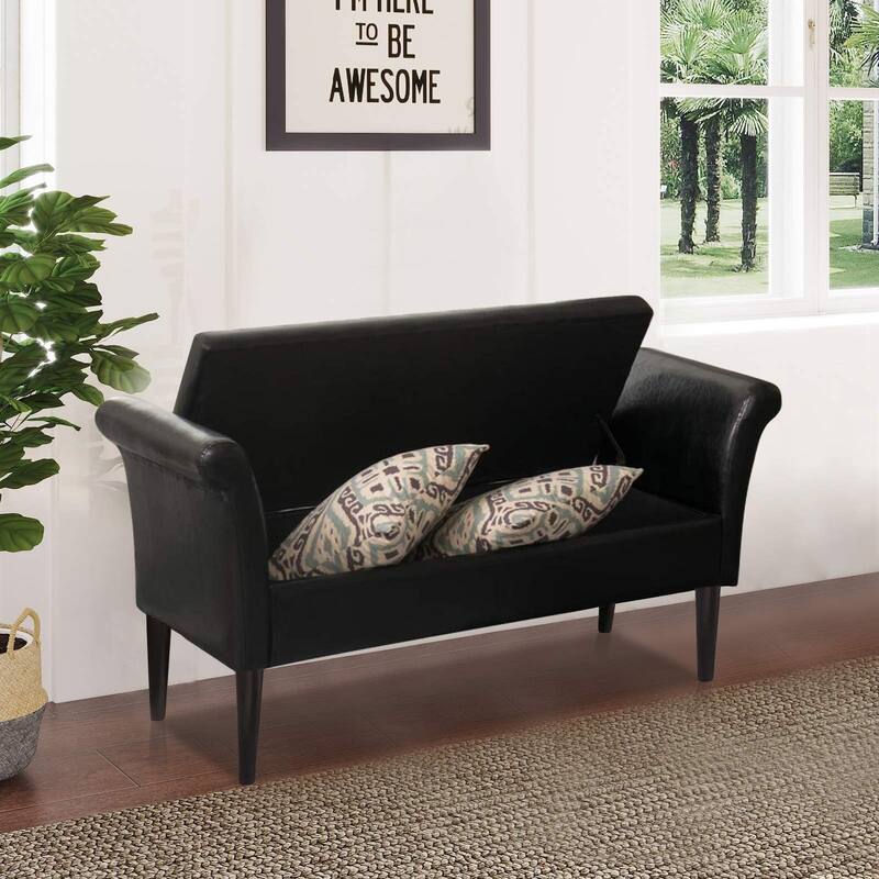Storage Ottoman Bench with Arms Upholstered Tufted Storage Bench for Bedroom Entryway Bench Footstool with Large Storage