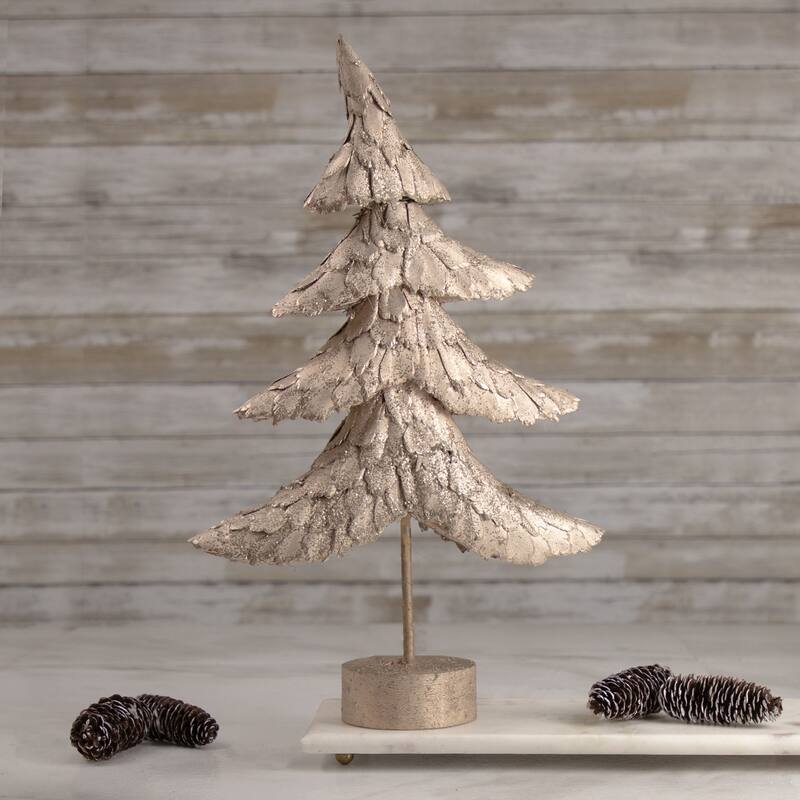 18" Layered Bronze Tree with Wood Base Christmas Decoration