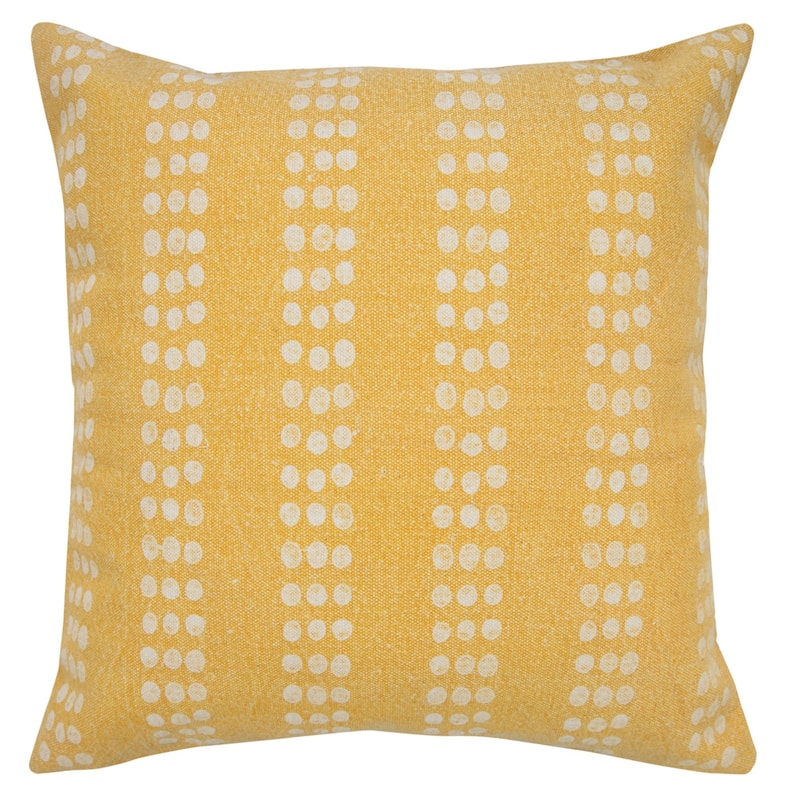 20" Yellow and White Polka Dot Stripe Square Throw Pillow