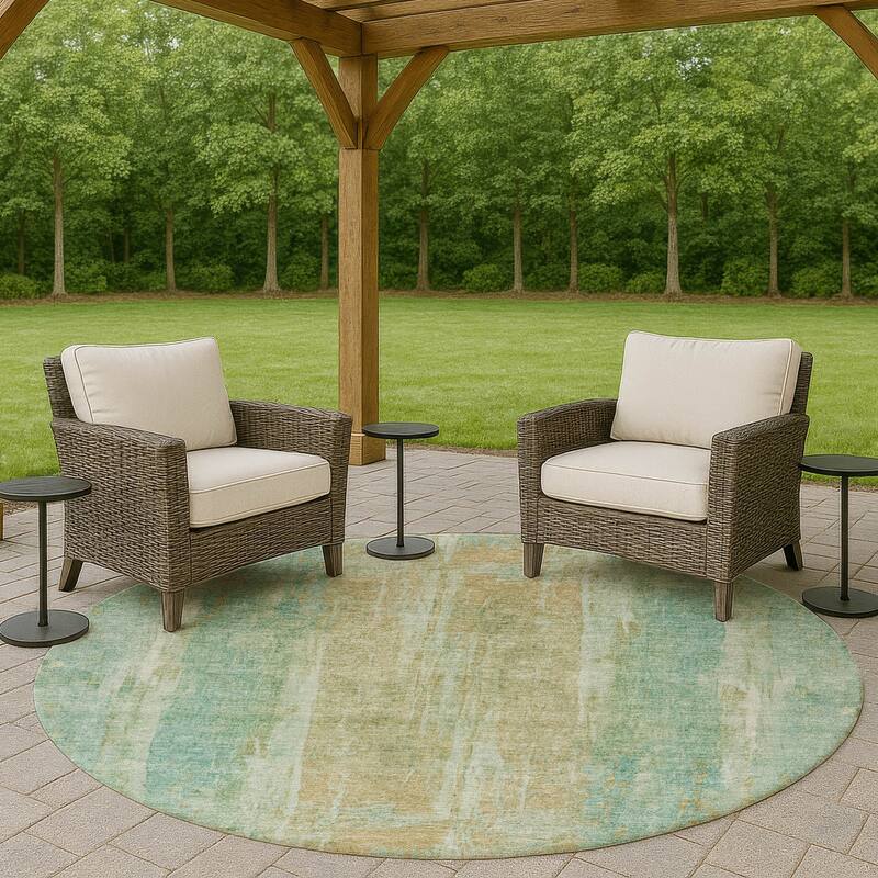 Machine Washable Indoor/ Outdoor Vintage Ombre Chantille Rug - Teal - 8' x 8'