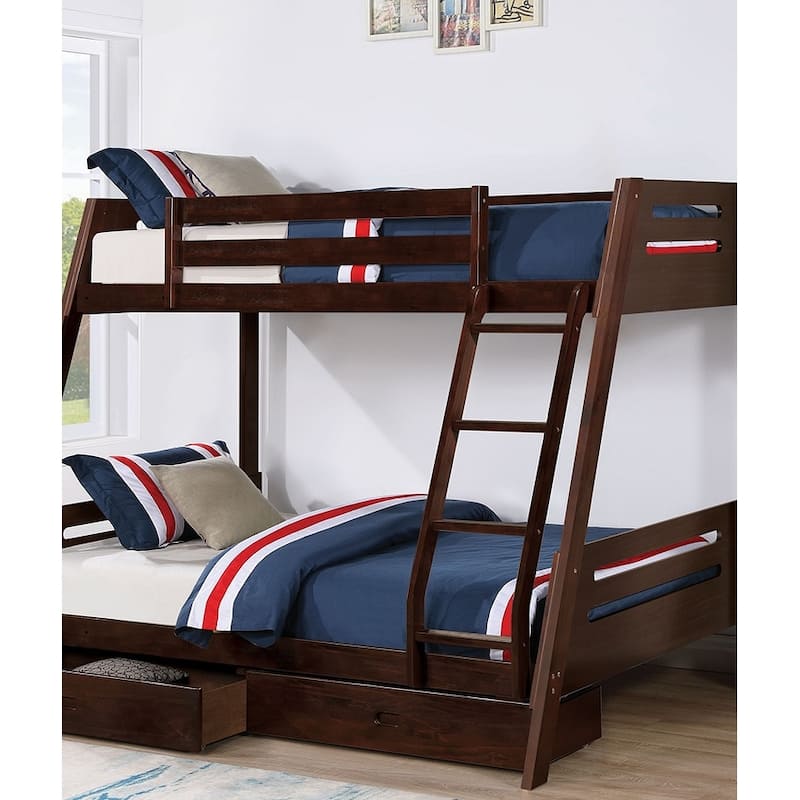 Twin-over-Full Wood Bunk Bed with Underbed Drawers and Reversible Ladder