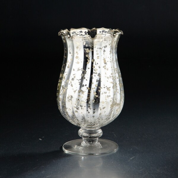 8.5” Metallic Silver Hurricane Glass Candle Holder - N/A