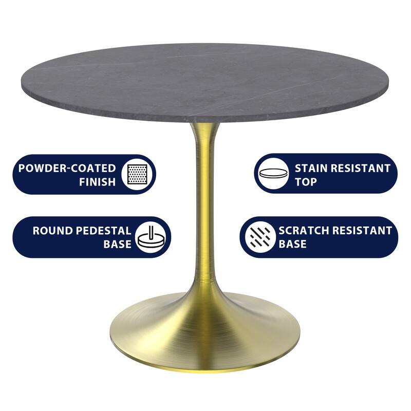 Verve 36" Modern Contemporary Sintered Stone Tabletop Round Accent Dining Table with Brushed Gold Stainless Steel Base for Home