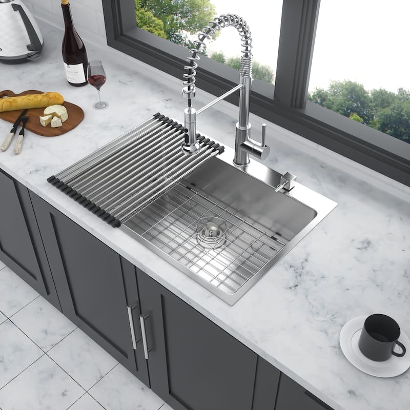 Drop-In 16 Gauge Single Bowl Stainless Steel Kitchen Sink in Brushed Nickel