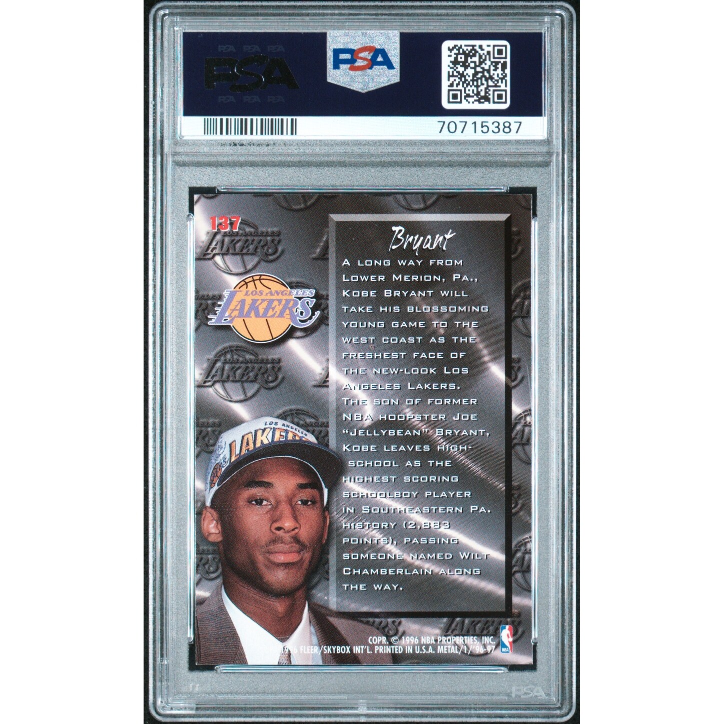 Kobe Bryant 1996 Fleer Metal Basketball Rookie Card #137 Graded 
