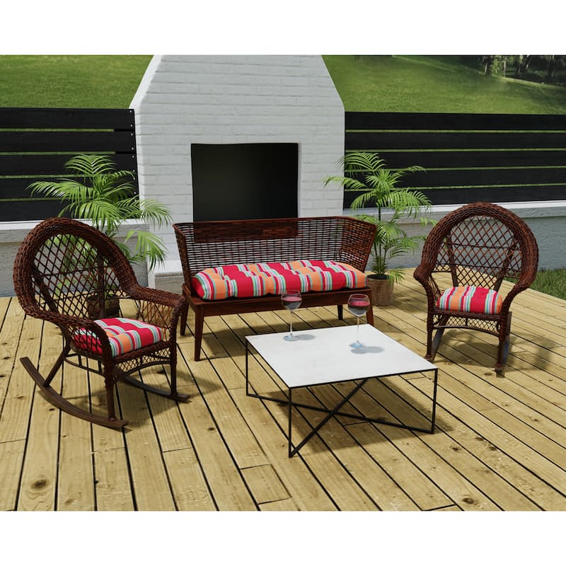Red Stripe Tufted Outdoor Wicker Cushion Set for Bench and 2 Seats 18