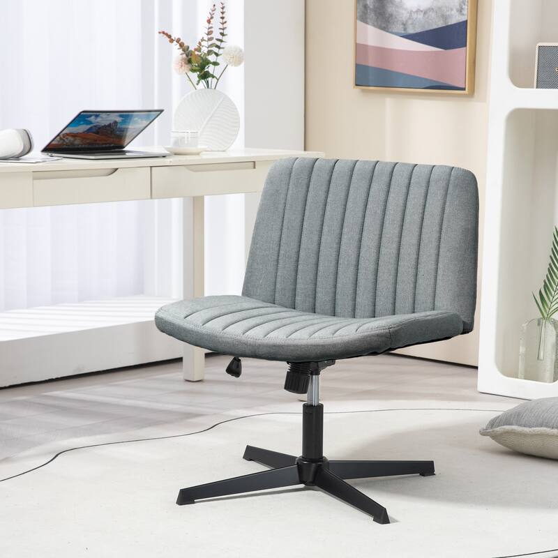 Criss Cross Chair with Wheels, Fabric Padded Armless Vanity Chair, Fabric Padded Task Chair with Adjustable Height - N/A