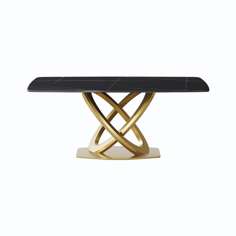 71'' Modern Dining Table with Rectangular Sintered Stone Tabletop and Gold Base