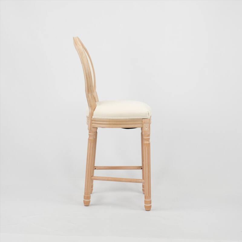 Modern Set of 2 Round Back Dining Chairs with Burlap Upholstered Seat and Wooden Legs for Dining Room, Bar and Living Room